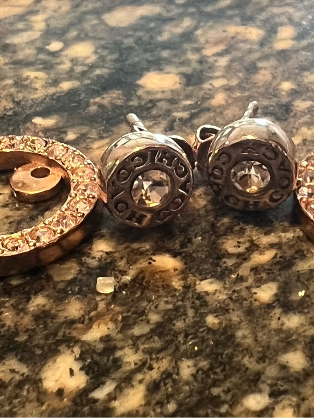 Authentic coach Crystal Accent Rose Gold Tone Stud Earrings -